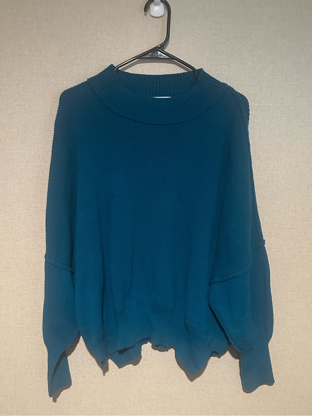 Zenana Outfitters Small Oversized Teal Ribbed Cowl-Neck Sweater
